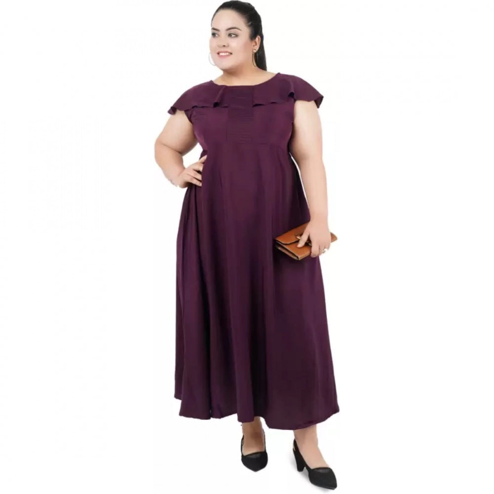 Amfyn Women's Fit And Flare Purple Dress (Color:Purple, Material:Polyester)