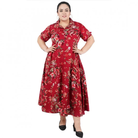 Amfyn Women's Fit And Flare Maroon Dress (Color:Maroon, Material:Polyester)