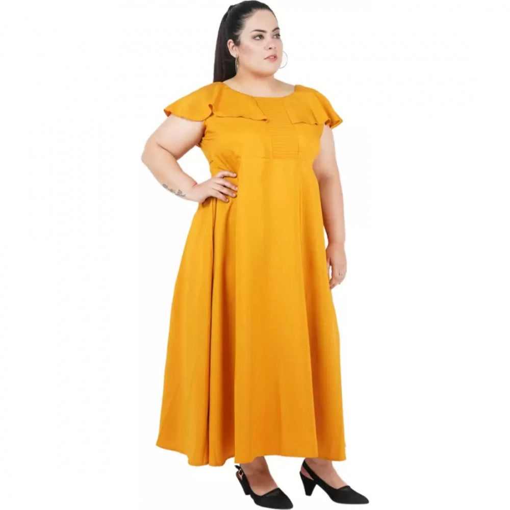 Amfyn Women's Fit And Flare Yellow Dress (Color:Yellow, Material:Polyester)