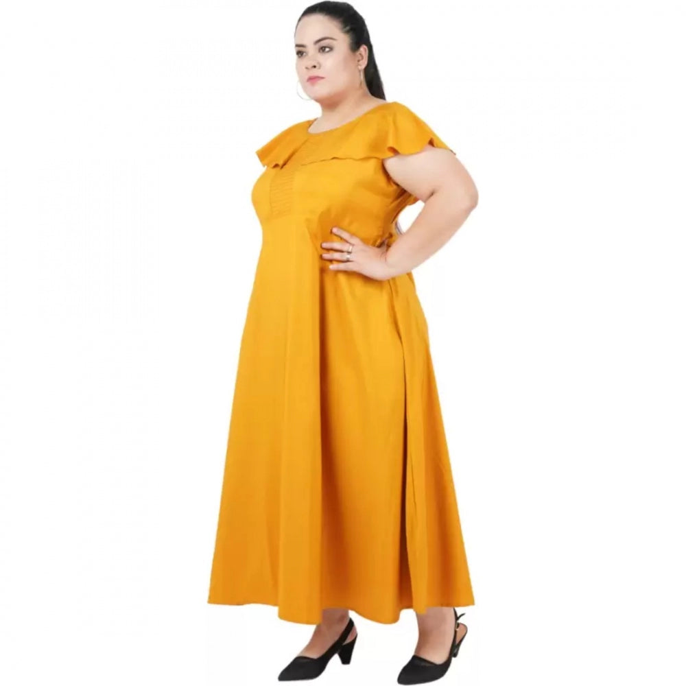 Amfyn Women's Fit And Flare Yellow Dress (Color:Yellow, Material:Polyester)