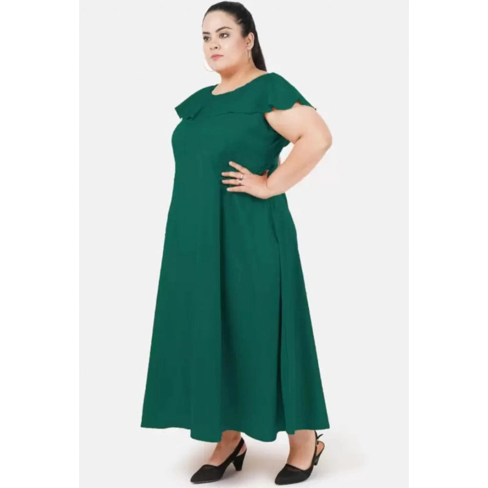 Amfyn Women's Fit And Flare Green Dress (Color:Green, Material:Polyester)