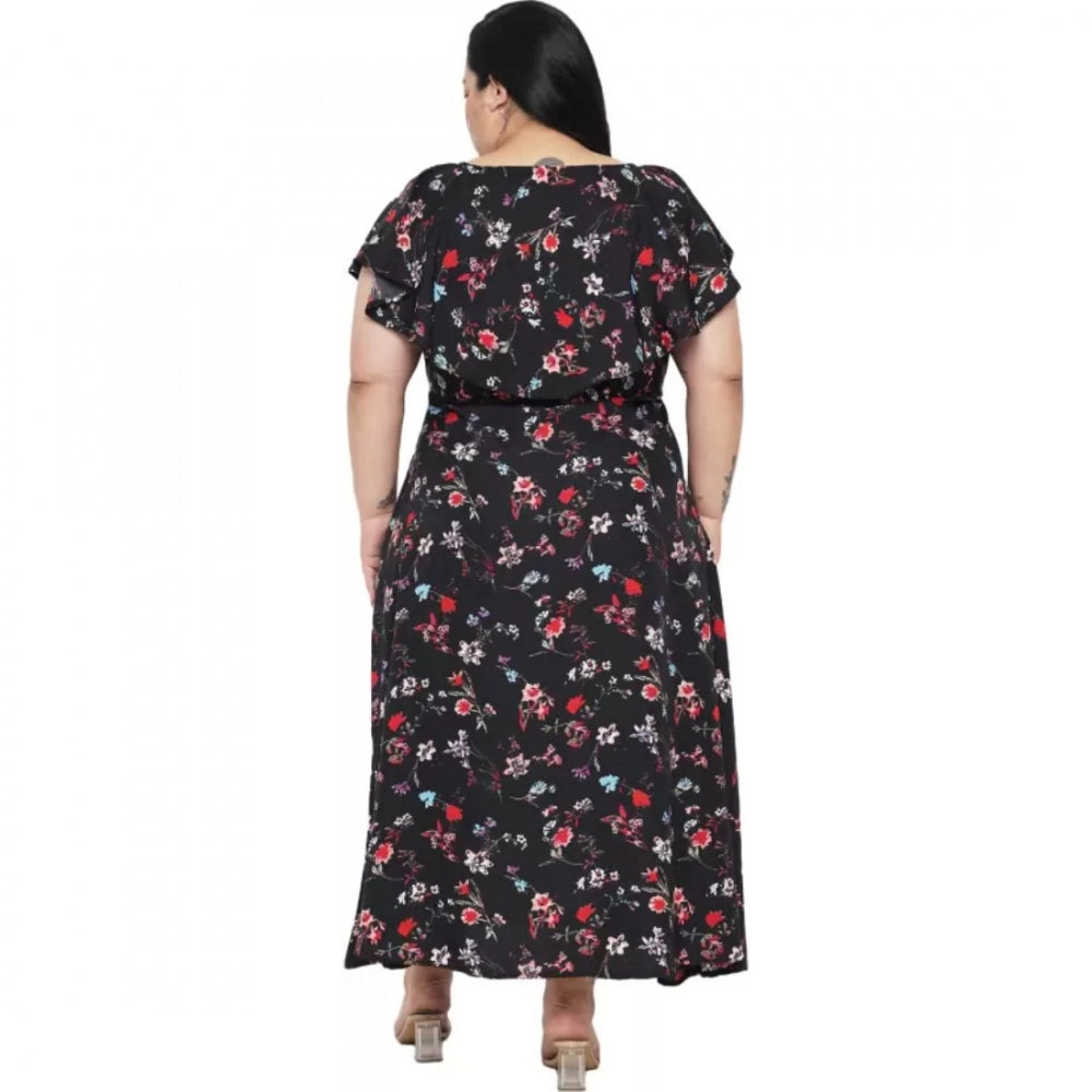 Amfyn Women's Fit And Flare Black Dress (Color:Black, Material:Polyester)