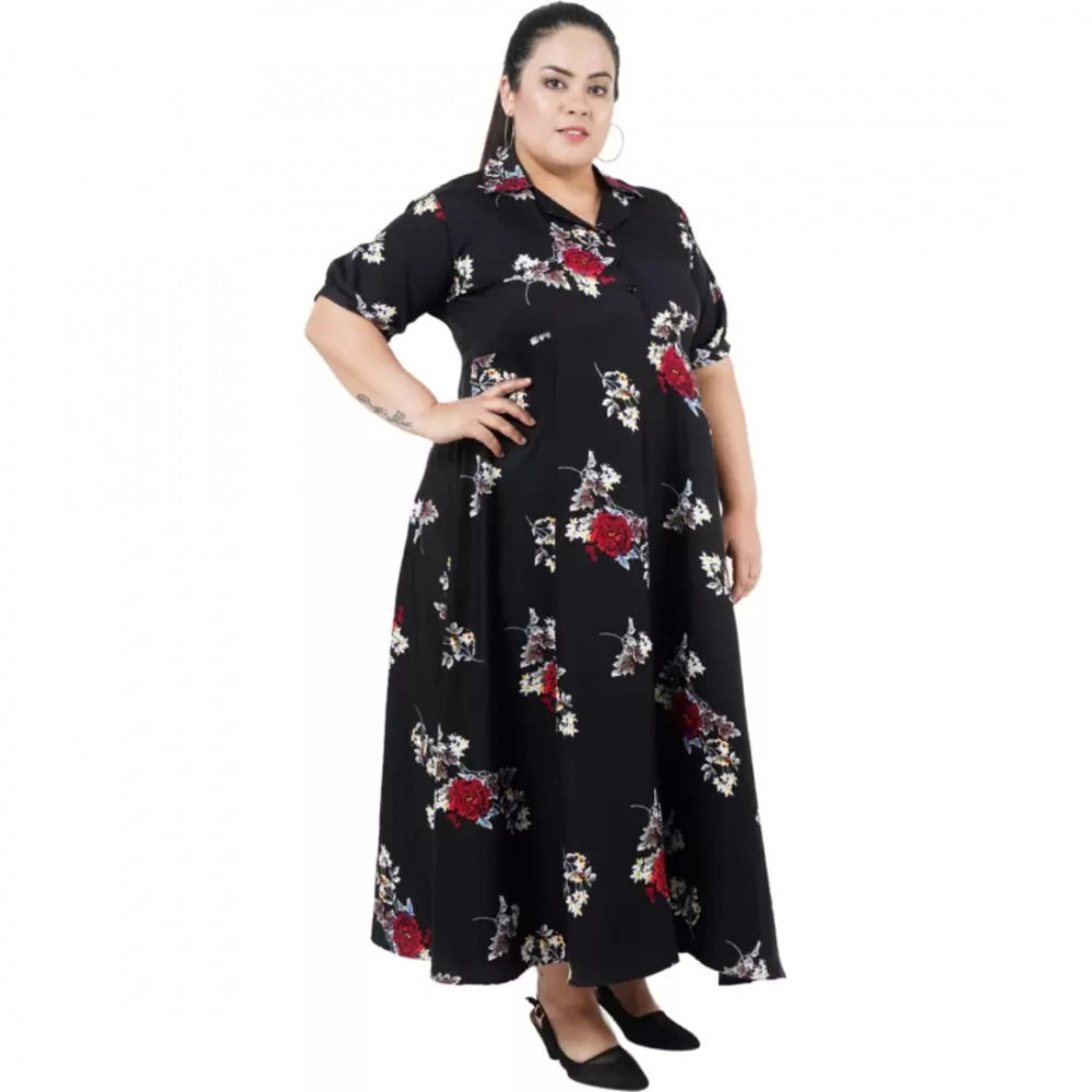 Amfyn Women's Fit And Flare Black Dress (Color:Black, Material:Polyester)