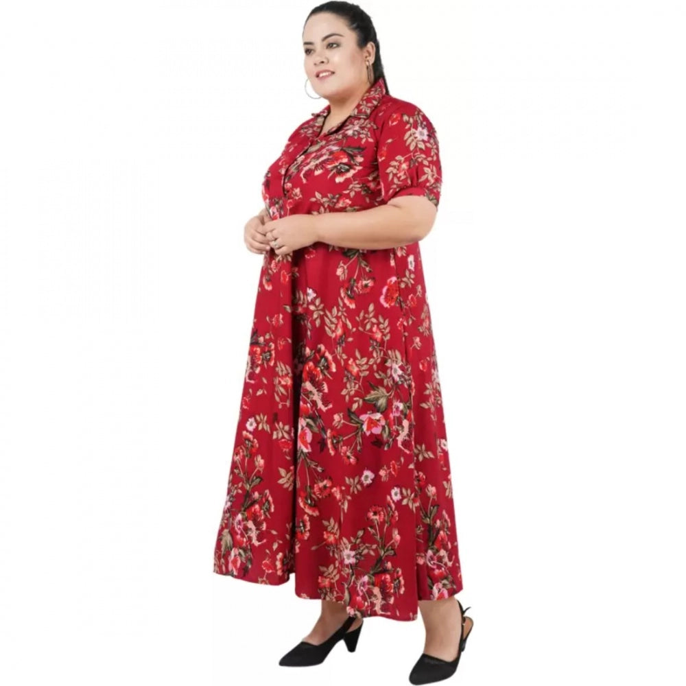 Amfyn Women's Fit And Flare Maroon Dress (Color:Maroon, Material:Polyester)