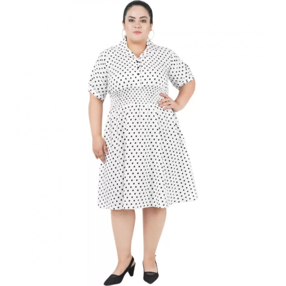 Amfyn Women's Cinched Waist White Dress (Color:White, Material:Poly Crepe)