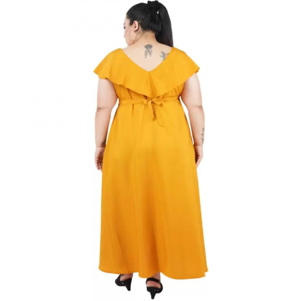 Amfyn Women's Fit And Flare Yellow Dress (Color:Yellow, Material:Polyester)