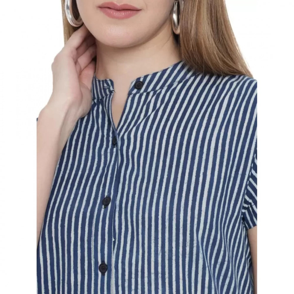Amfyn Women's Shirt Blue Dress (Color:Blue, Material:Pure Cotton)