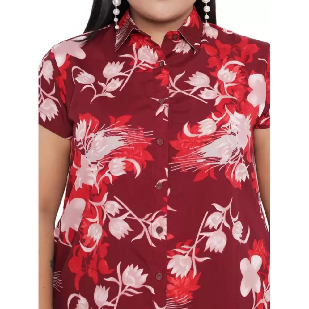 Amfyn Women's Shirt Maroon Dress (Color:Maroon, Material:Polyester)