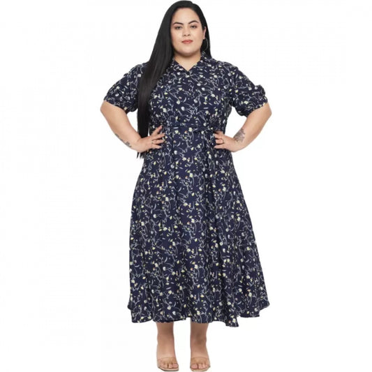 Amfyn Women's Fit And Flare Blue Dress (Color:Blue, Material:Polyester)