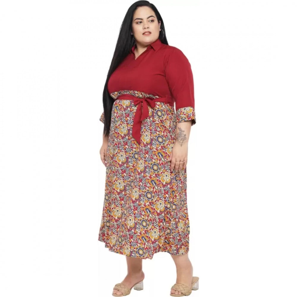 Amfyn Women's Fit And Flare Maroon Dress (Color:Maroon, Material:Polyester)