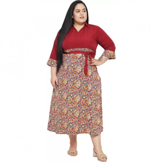 Amfyn Women's Fit And Flare Maroon Dress (Color:Maroon, Material:Polyester)