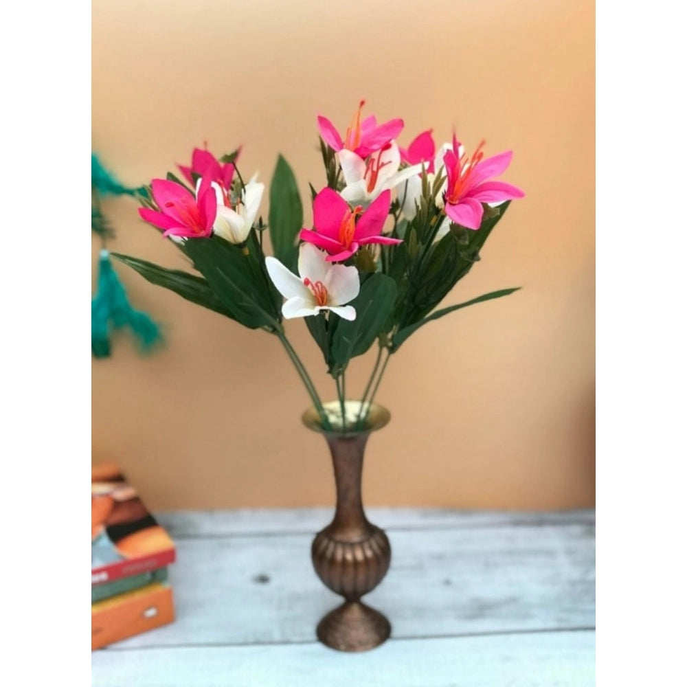 Amfyn Artificial Flowers Bunch Bouquet Oflily Flowers For Home Decoration (Pink And White, Material:Silk, Polyester)