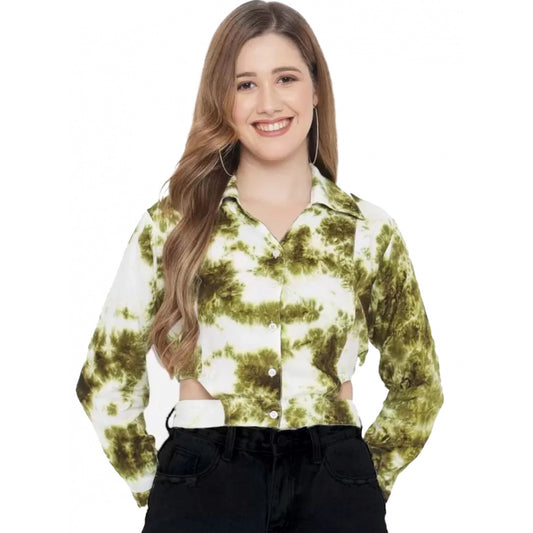 Fashion Women's Casual Printed Green Top (Color:Green, Material:Rayon)
