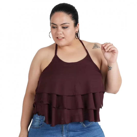 Amfyn Women's Casual Shoulder Strap Solid Maroon Top (Color:Maroon, Material:Poly Crepe)