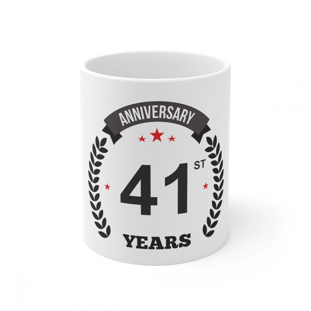 Amfyn Ceramic 41st Anniversary Printed Coffee Mug (Color: White, Capacity:330ml)