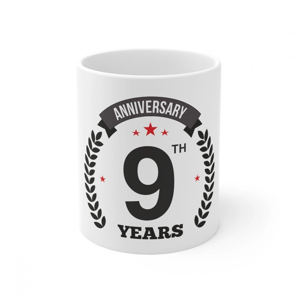 Amfyn Ceramic 9th Anniversary Printed Coffee Mug (Color: White, Capacity:330ml)