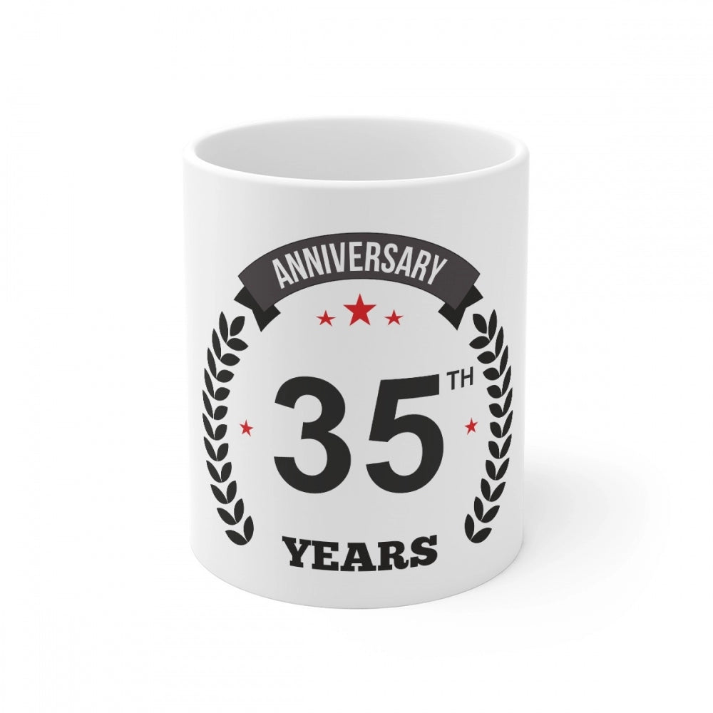 Amfyn Ceramic 35th Anniversary Printed Coffee Mug (Color: White, Capacity:330ml)