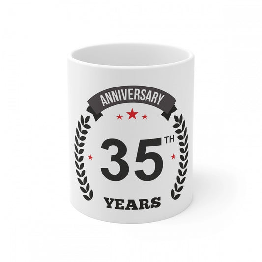 Amfyn Ceramic 35th Anniversary Printed Coffee Mug (Color: White, Capacity:330ml)