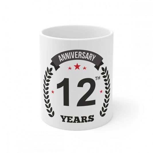 Amfyn Ceramic 12th Anniversary Printed Coffee Mug (Color: White, Capacity:330ml)