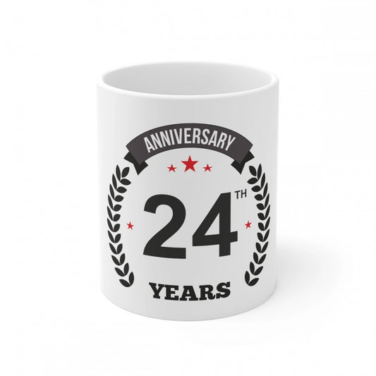 Amfyn Ceramic 24th Anniversary Printed Coffee Mug (Color: White, Capacity:330ml)