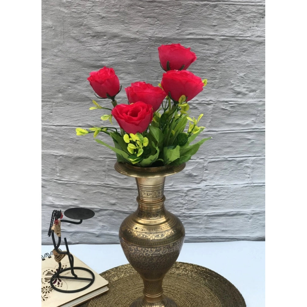 Amfyn Artificial Flowers Bunch Bouquet Of 6 Garden Roses For Home Decoration (Darkpink, Material:Silk, Polyester)