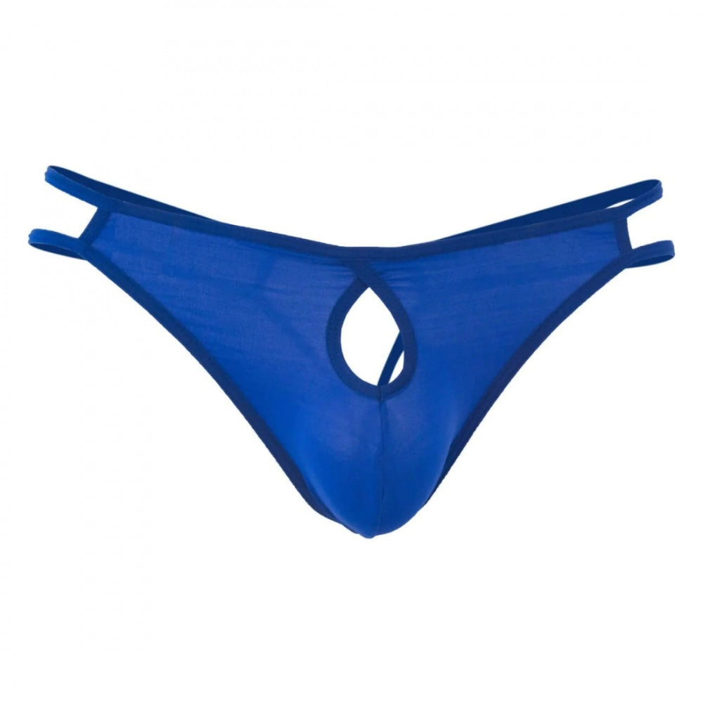 Amfyn Men's Cotton Spandex Brief Thong Front Open Hole Notch Underwear (Blue)