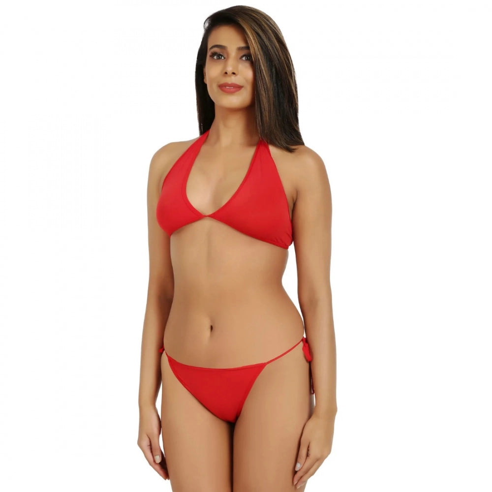 Amfyn Women's Nylon Spandex Red Bikini Set Foxy Bra And Panty (Red)