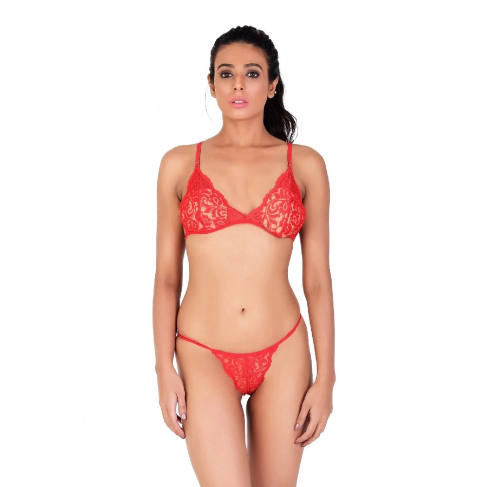 Amfyn Women's Lace Special Moment Tanga Lingerie Bra Panty Set (Red)