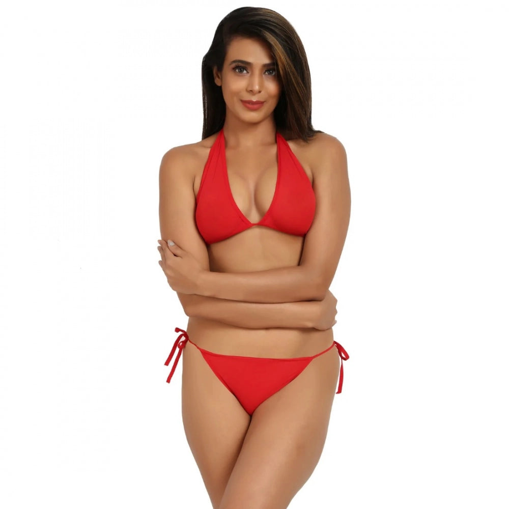 Amfyn Women's Nylon Spandex Red Bikini Set Foxy Bra And Panty (Red)