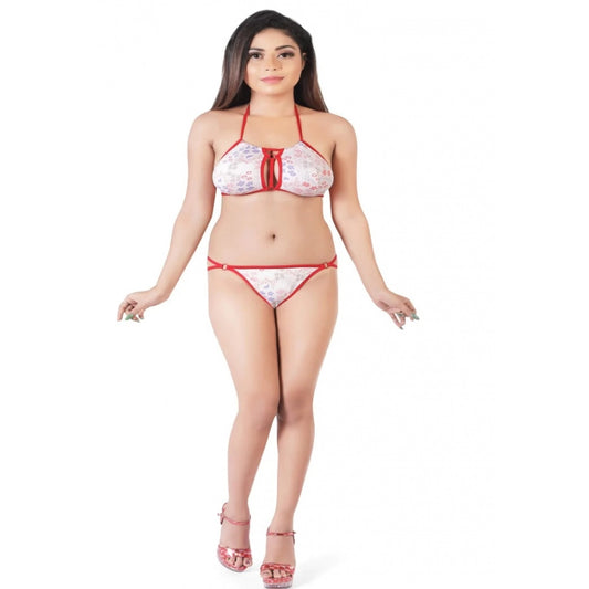 Amfyn Women's Polyamide Non Padded Light Pink Floral Printed Polyamide Halter Neck Lingerie Set (Light Pink)