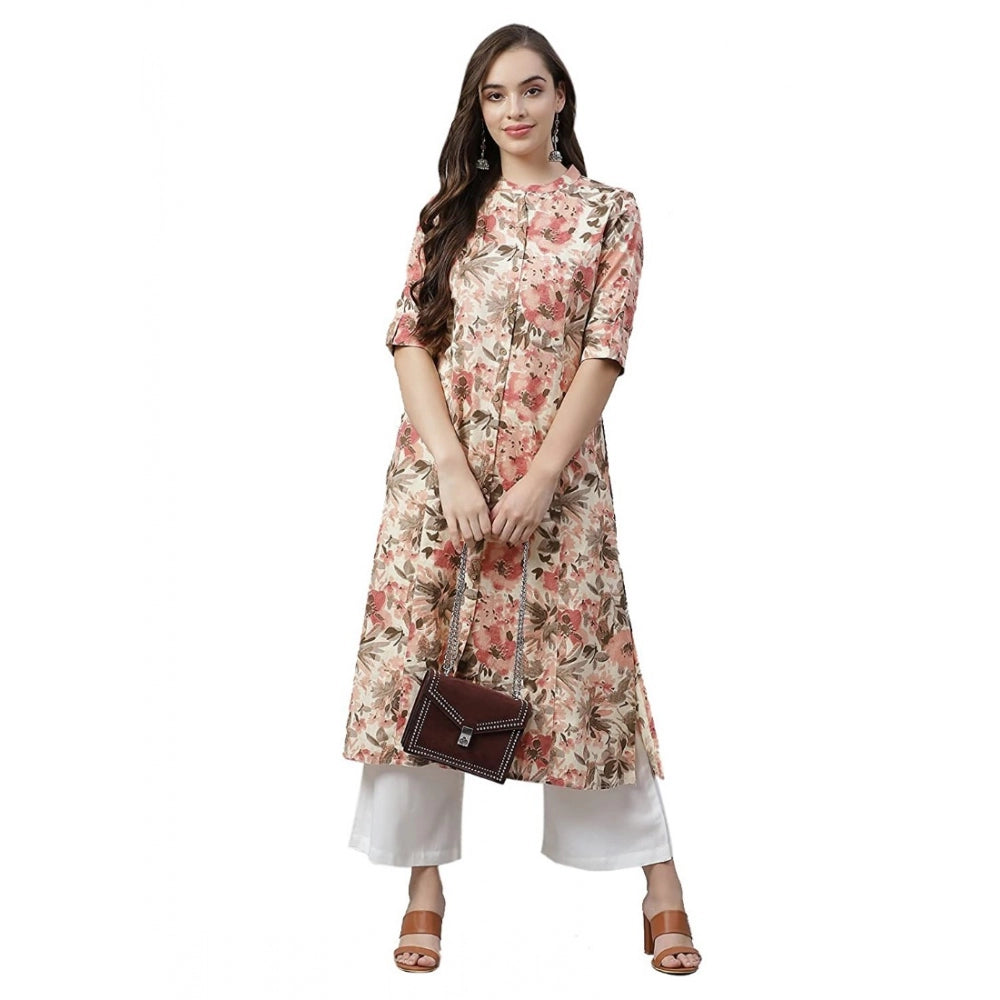 Amfyn  Women's Cotton Printed Floral Print Kurti (Multicolor, Cotton)