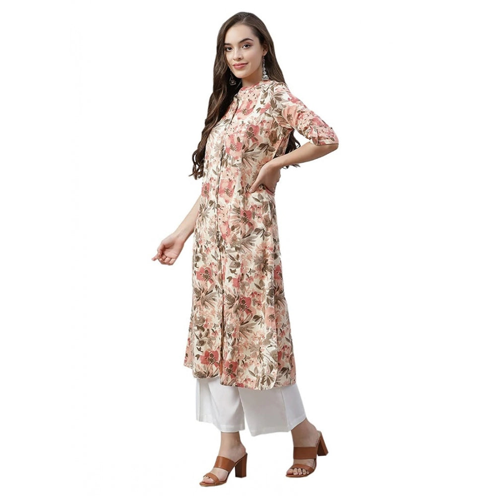Amfyn  Women's Cotton Printed Floral Print Kurti (Multicolor, Cotton)