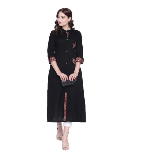 Amfyn  Women's Khadi Printed A Line Kurti  (Black, Khadi)
