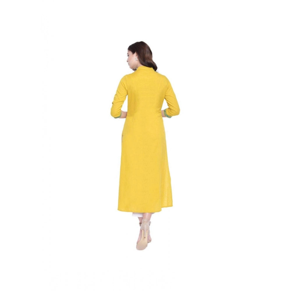 Amfyn  Women's Khadi Embroidered Kurti (Yellow, Khadi)