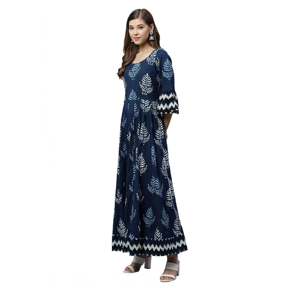 Amfyn  Women's Cotton  Printed Regular Kurti (Blue, Cotton )