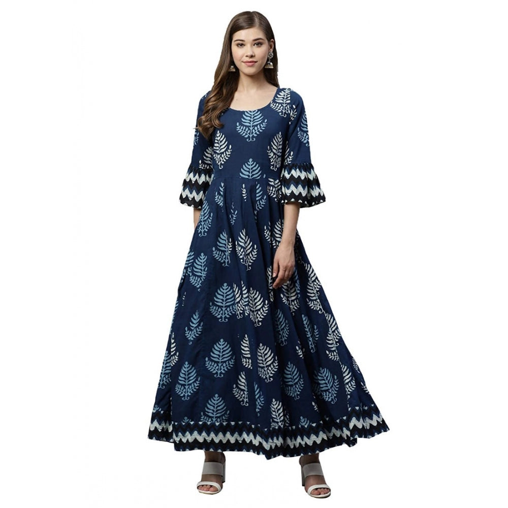 Amfyn  Women's Cotton  Printed Regular Kurti (Blue, Cotton )