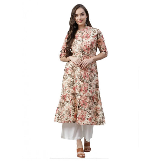 Amfyn  Women's Cotton Printed Floral Print Kurti (Multicolor, Cotton)