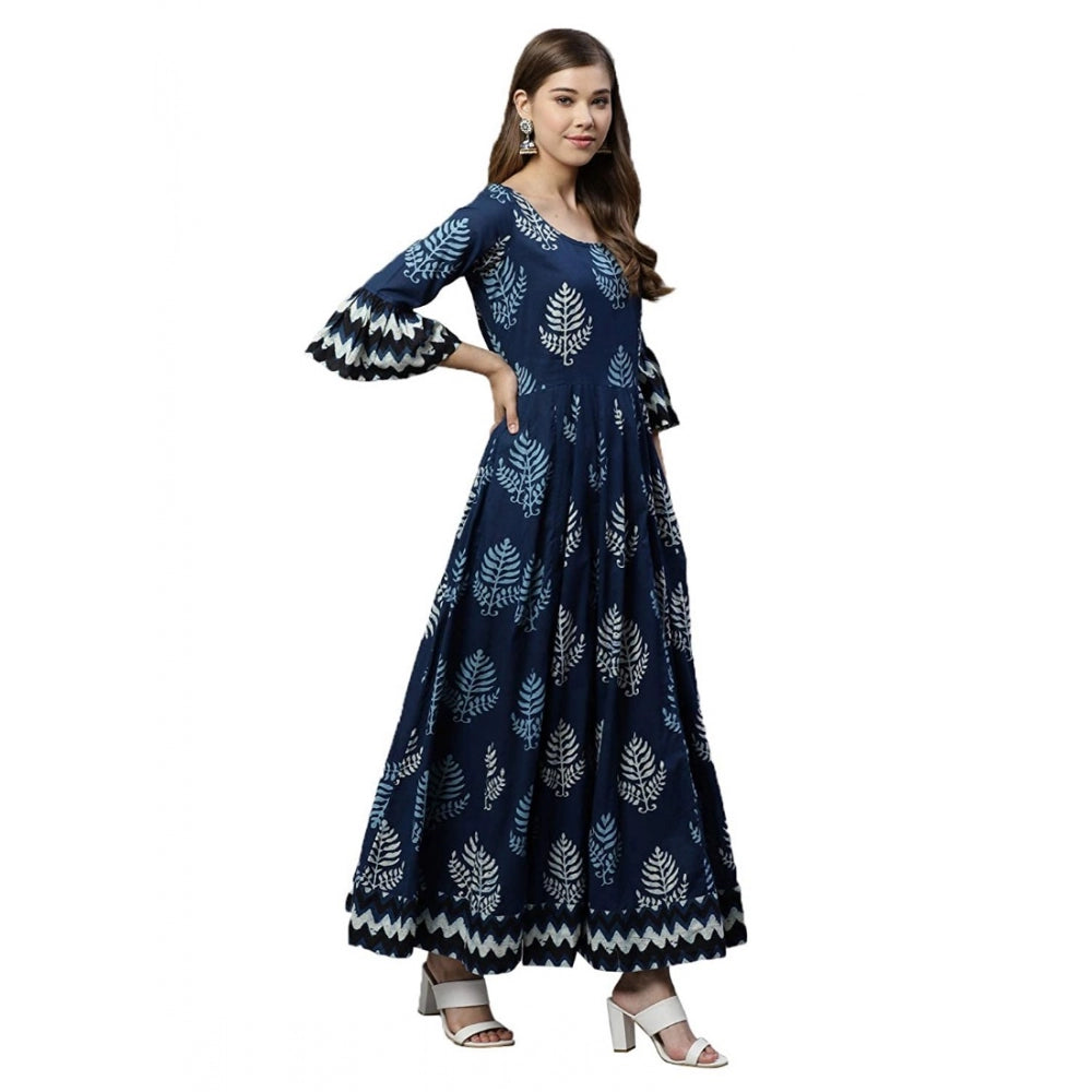 Amfyn  Women's Cotton  Printed Regular Kurti (Blue, Cotton )