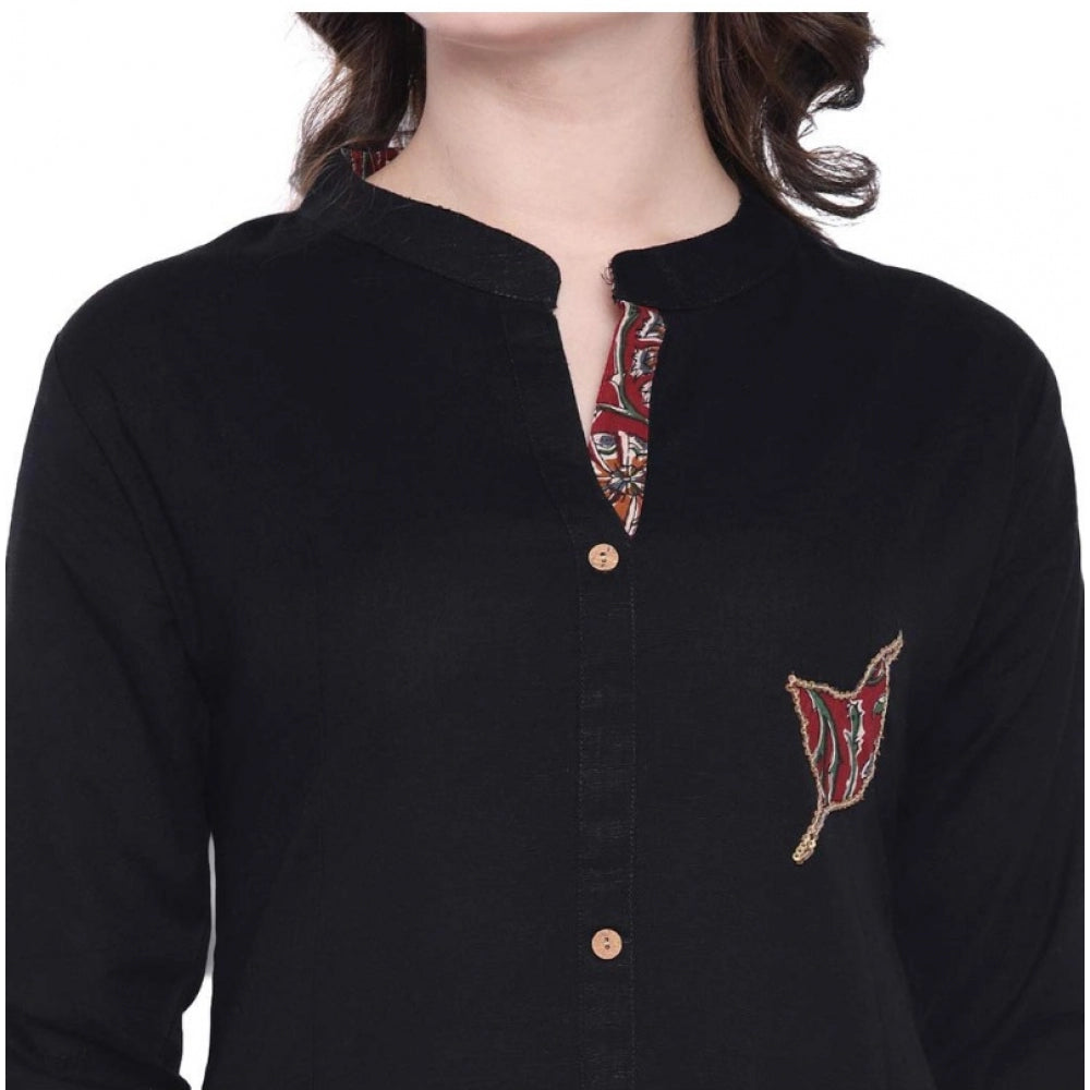 Amfyn  Women's Khadi Printed A Line Kurti  (Black, Khadi)