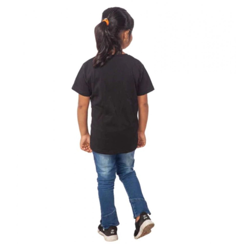 Amfyn Girls Cotton Unicorn Face Half Sleeve TShirt (Black)