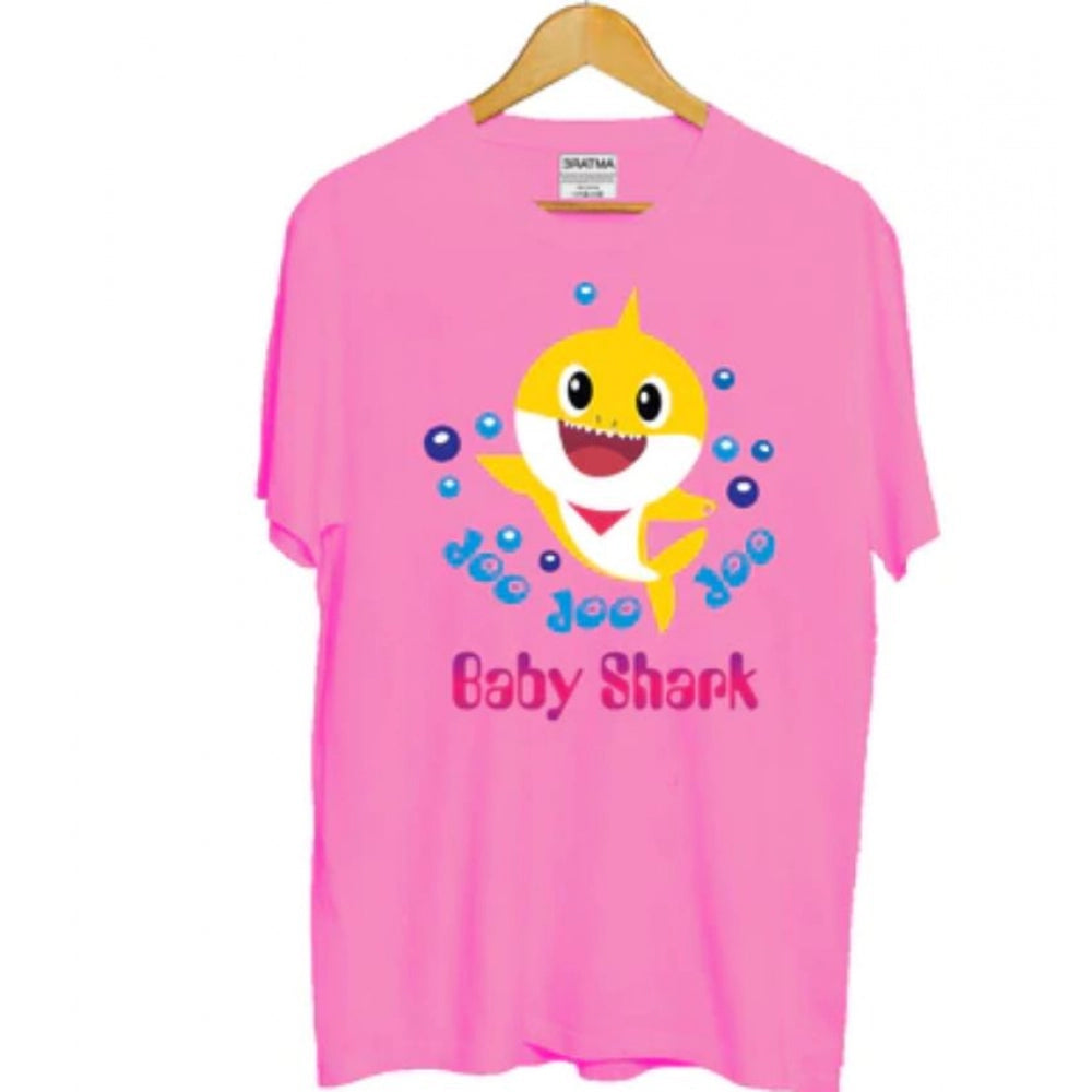 Amfyn Girls Cotton Baby Shark Half Sleeve TShirt (Pink)