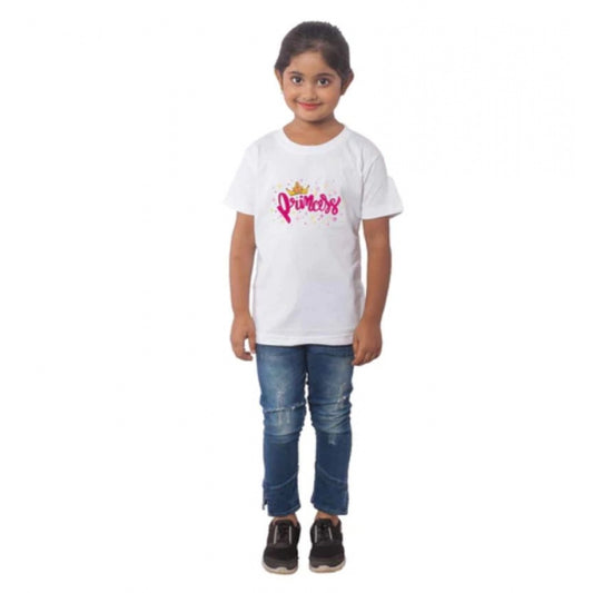 Amfyn Girls Cotton Princess Half Sleeve TShirt (White)
