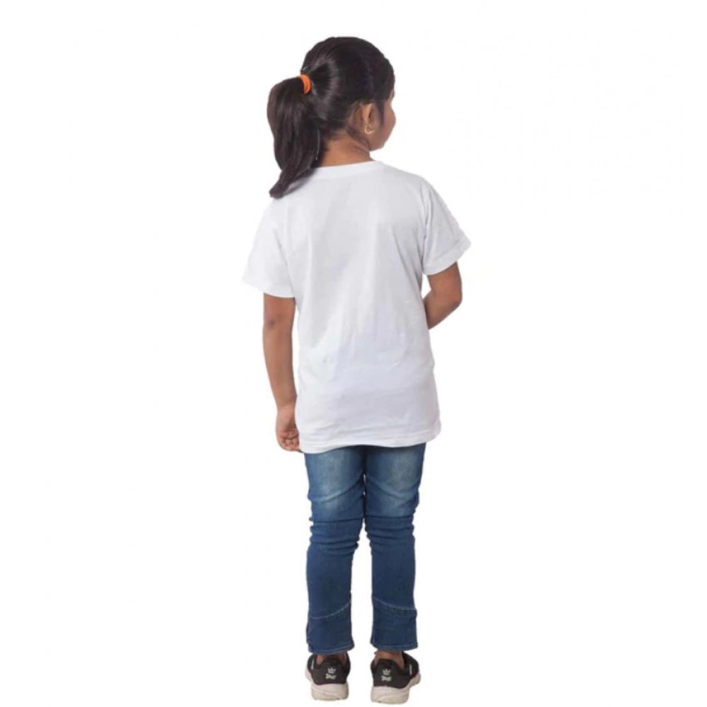 Amfyn Girls Cotton Panda Glass Half Sleeve TShirt (White)