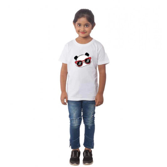Amfyn Girls Cotton Panda Glass Half Sleeve TShirt (White)
