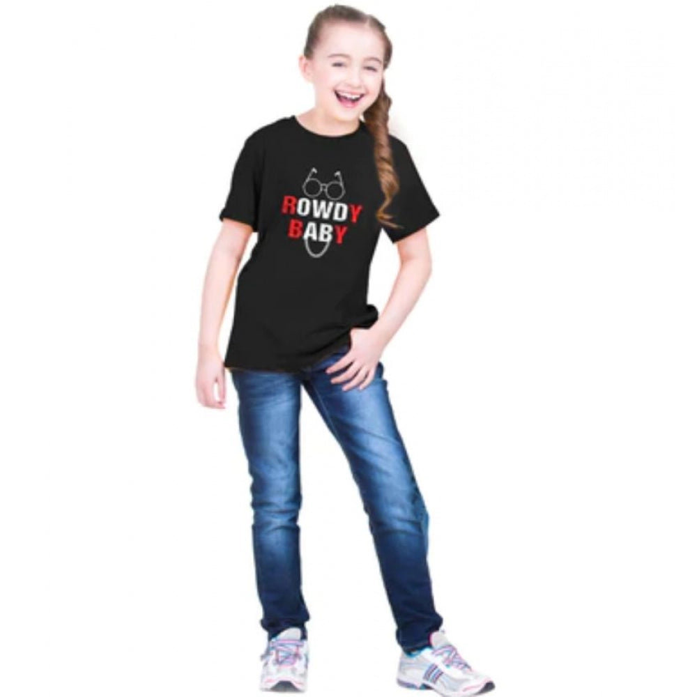 Amfyn Girls Cotton Rowdy Baby Half Sleeve TShirt (Black)