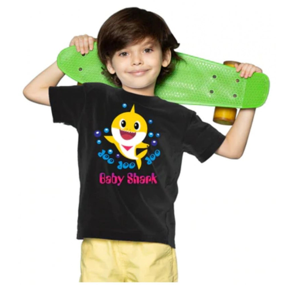 Amfyn Boys Cotton Baby Shark Half Sleeve TShirt (Black)