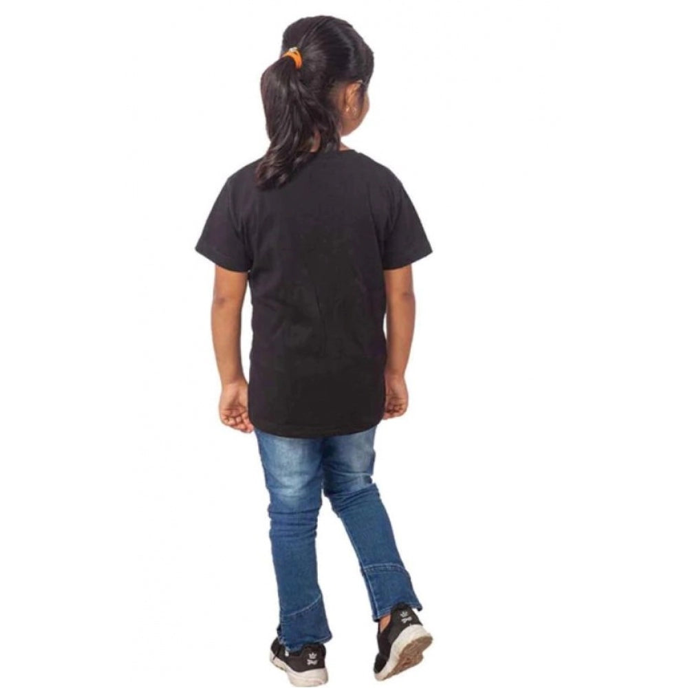 Amfyn Girls Cotton Drama Queen Half Sleeve TShirt (Black)
