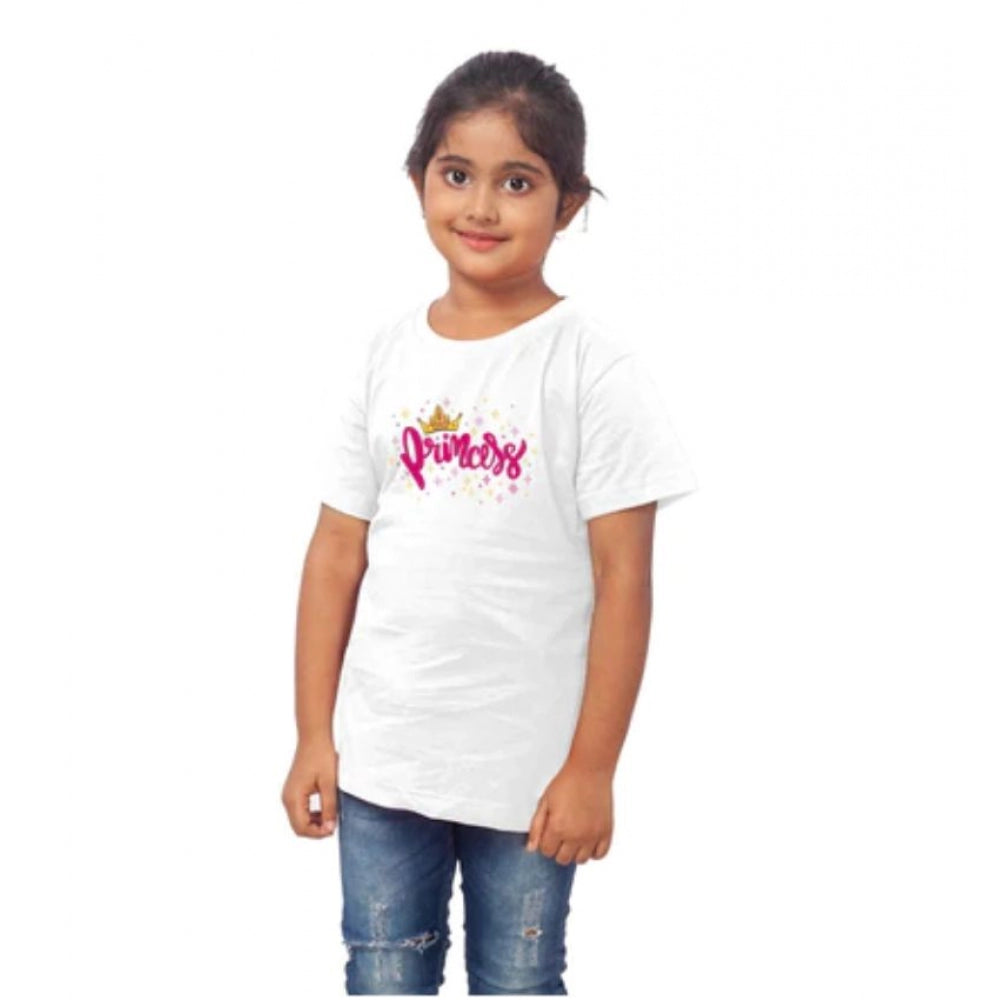 Amfyn Girls Cotton Princess Half Sleeve TShirt (White)