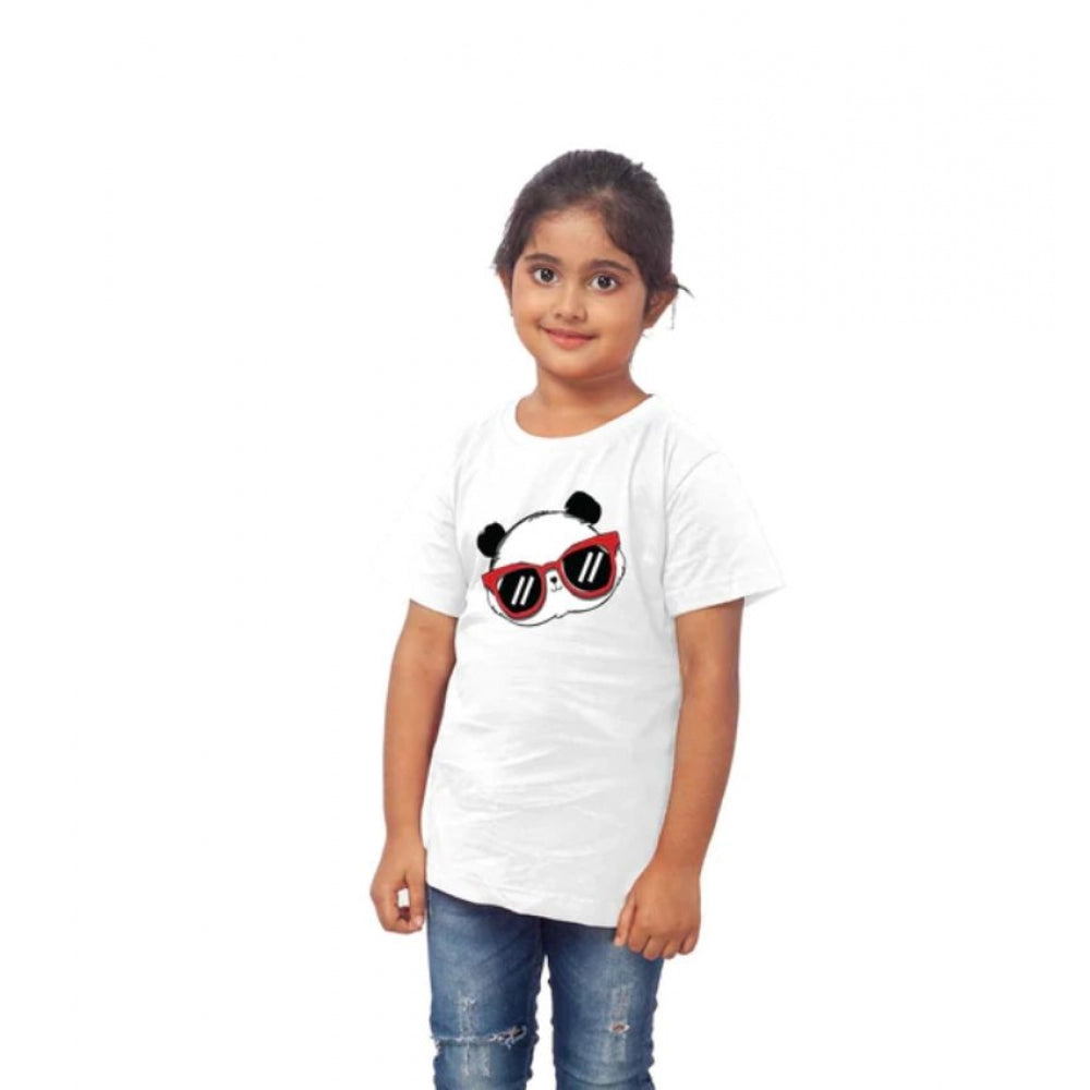 Amfyn Girls Cotton Panda Glass Half Sleeve TShirt (White)