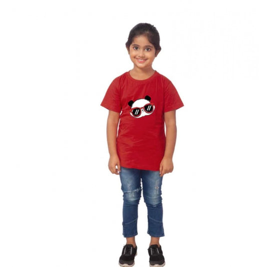 Amfyn Girls Cotton Panda Glass Half Sleeve TShirt (Maroon)